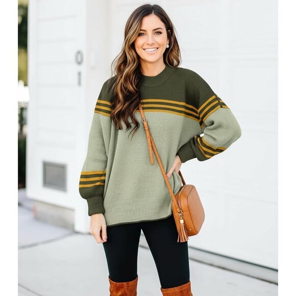 Womens Knit Sweater Viscose Nylon Oversized Crew Neck Long Sleeve - Picture 2 of 5